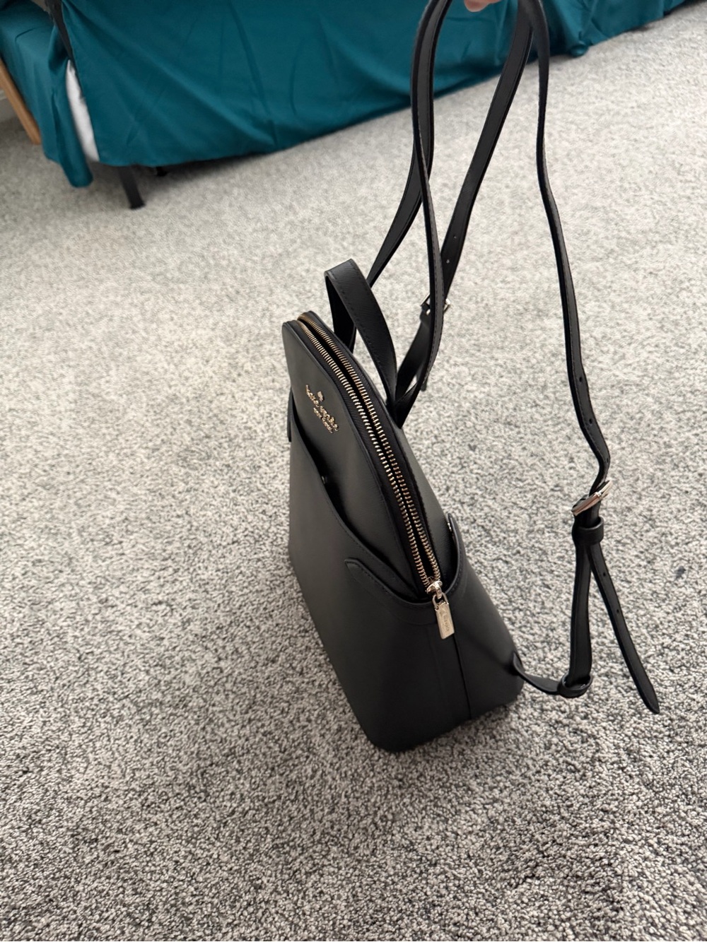 Used once basically new kate spade Black Saffiano Leather Backpack with Gold Log - Picture 4 of 4